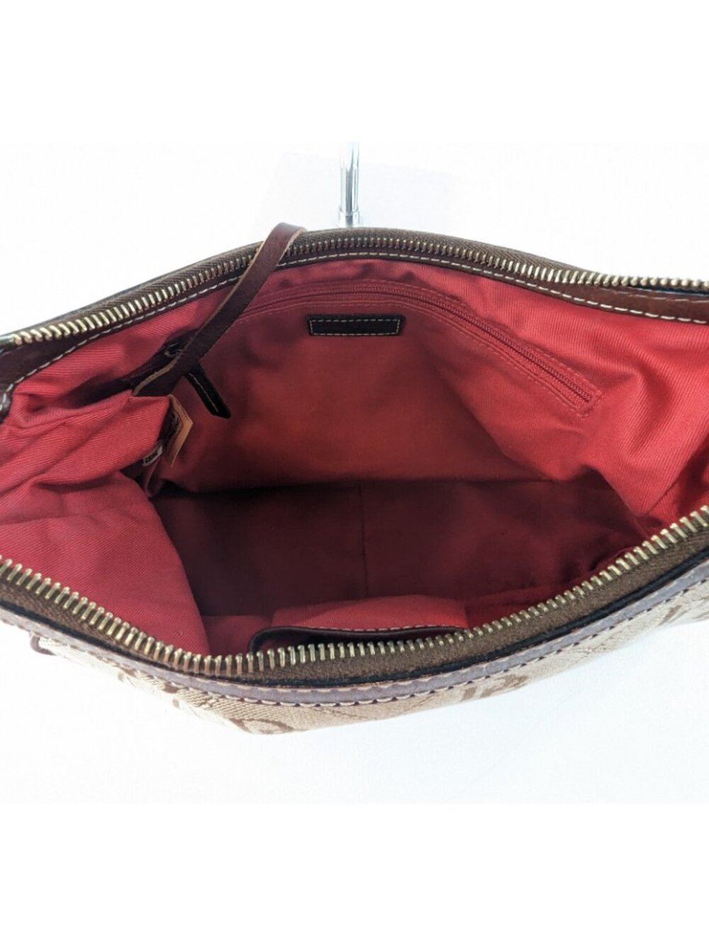 Dooney Bourke Monogram Hobo Purse Tan Brown Canvas Brass Shoulder Bag - Picture 13 of 13